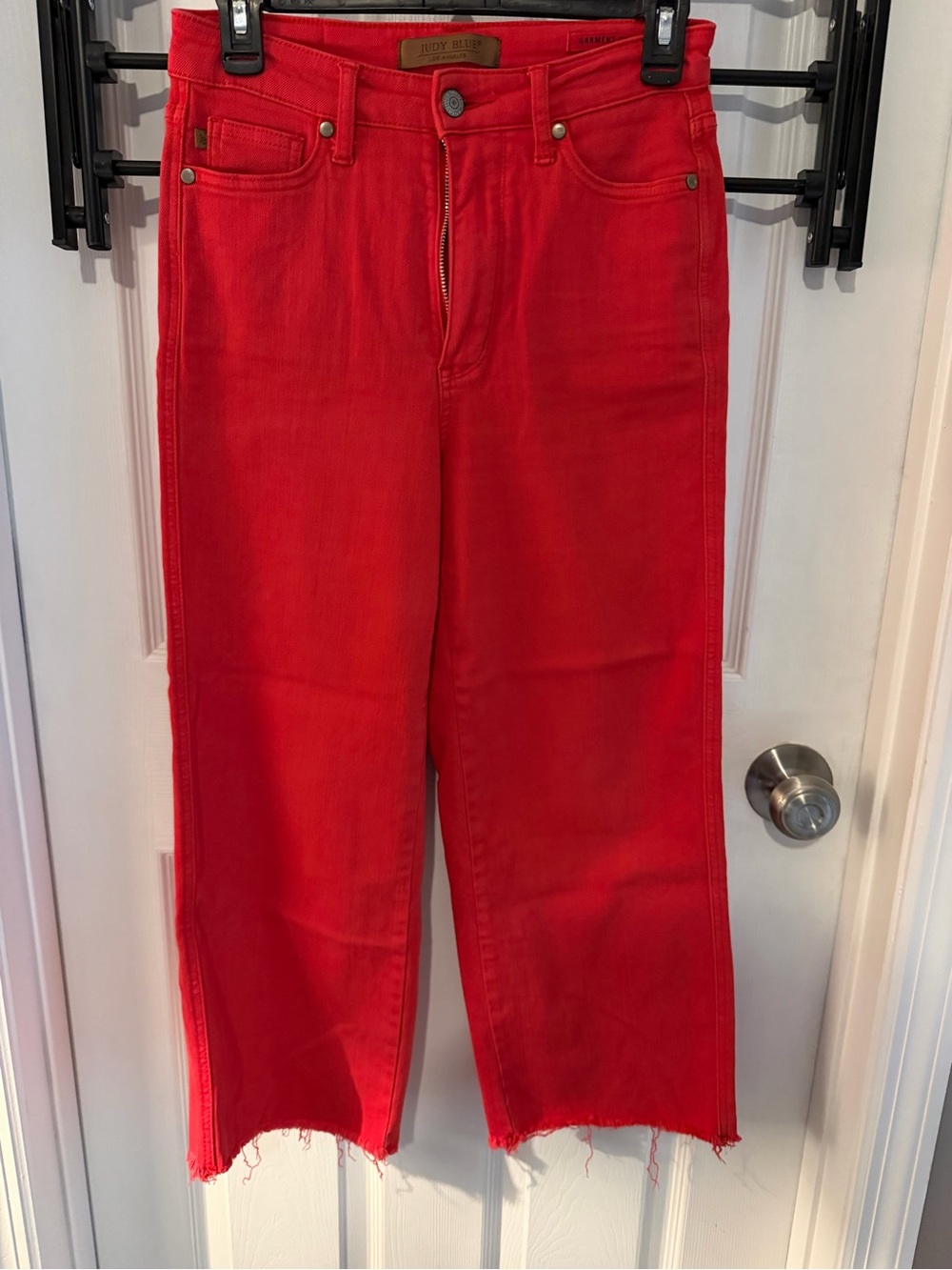Judy Blue Bright Red Cropped Wide-Leg Jeans